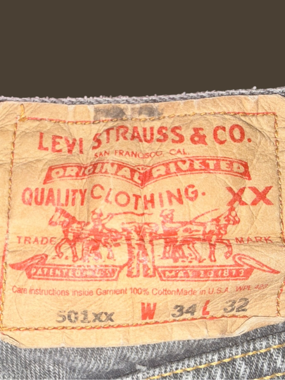 Levi's Men's Grey 501 Jeans with Leather Patch